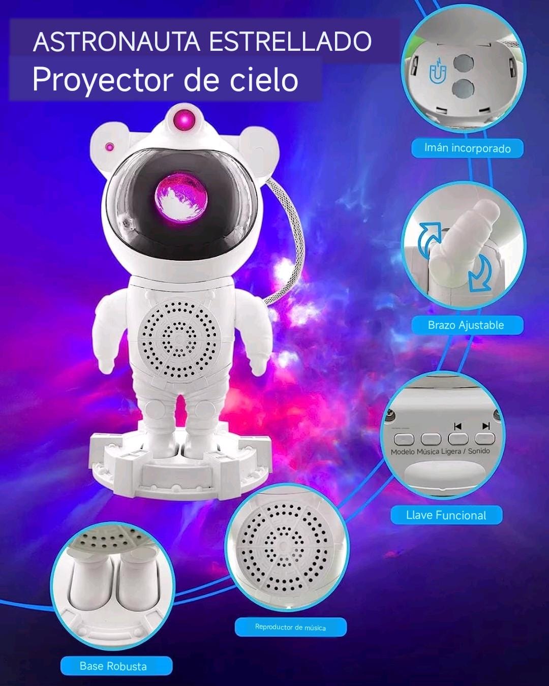 Proyector de luz de astronauta, una innovadora herramienta que transforma cualquier espacio en un universo de calma y serenidad. Altura 224 cm&nbsp;